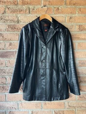 Danier Black Genuine Leather Jacket Small Minimalist Button Front